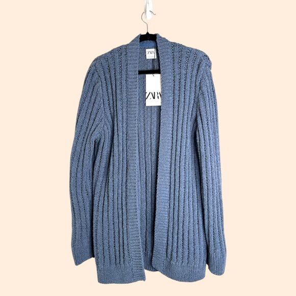 Zara Blue Knit Cardigan Sweater - Picture 1 of 4